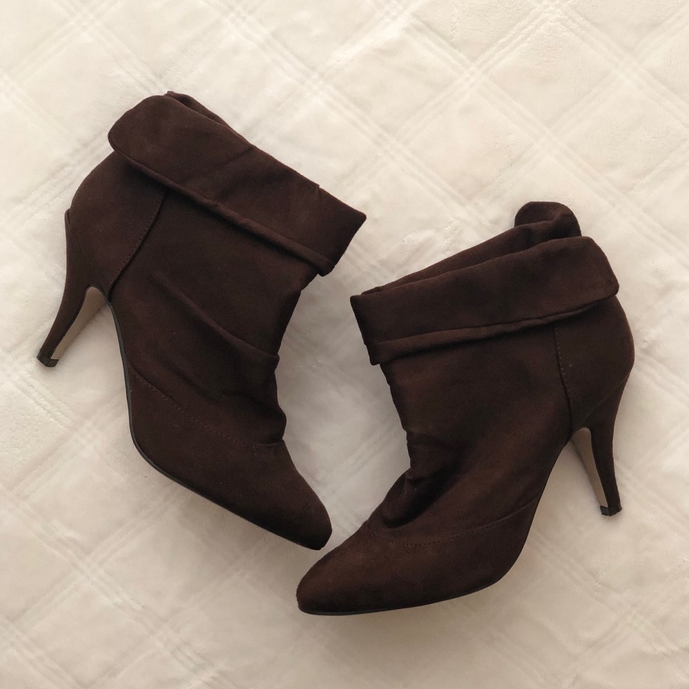 Dark Brown Suede Heeled Booties